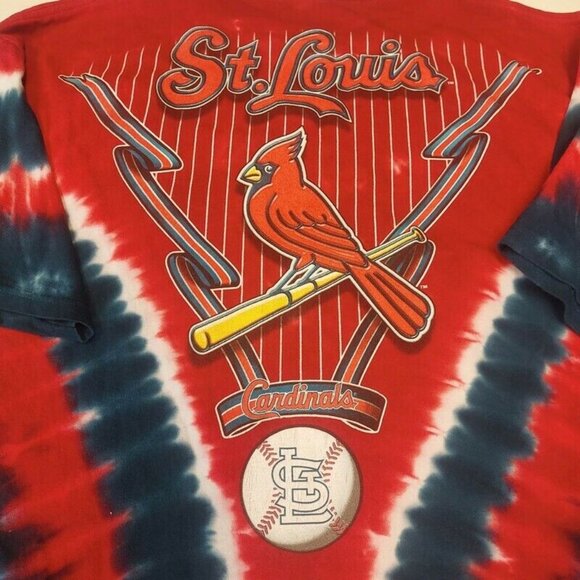 Majestic Liquid Blue St. Louis Cardinals Tie Dye All Over Print T Shirt Mens 2XL - Picture 5 of 8